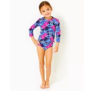 Lilly Pulitzer Kids Floral Long Sleeve Rash-guard Swimsuit Set-